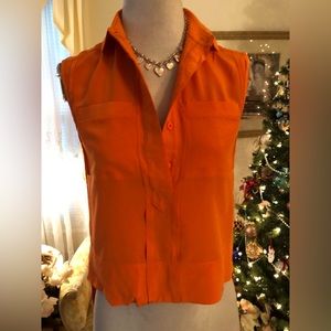 Diane von Furstenberg like new orange Hi/Low top 100% silk size 0